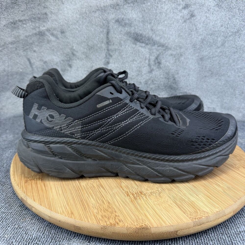 Hoka One One Clifton 6 Shoes Mens Size 9 Black Cushioned Running Sneakers